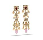 Kundan Stone Choker Set, Adorned with Pink Hanging Beads and White Studded Pearl - Image 3