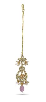 Kundan Stone Choker Set, Adorned with Pink Hanging Beads and White Studded Pearl - Image 4