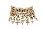 Kundan Stone Choker Set, Adorned with Pink Hanging Beads and White Studded Pearl - Image 2