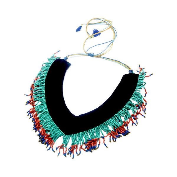 Turquoise & Navy Blue Beaded Collar