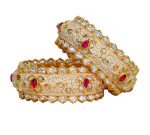 Lotus Pink & White Kundan bangle set with Pastel Pink Enameling