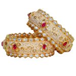 Lotus Pink & White Kundan bangle set with Pastel Pink Enameling