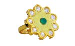 Kundan Flower Ring with green & white stones and Pastel Green Meenakari