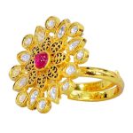 Adjustable Rani Pink Kundan stone Ring with Black Enameling Detailing