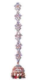 White American Diamonds and  Multicolor Stones hanging Jhumkhi earrings in Rose Gold finish - Image 3