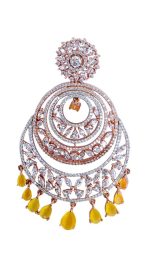 White and Yellow American diamond round chandbalis with Shiny drop crystals - Image 2