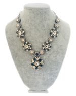 Victorian-inspired Floral Necklace Set with Silver and Sapphire Blue accents - Image 5