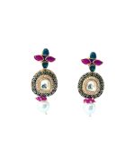 Dark Pink and Green Beaded Choker Set with Kundan & AD Stones - Image 3