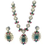 Fuchsia Pink and Green Stones studded Designer Necklace Set