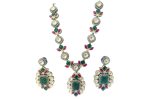 Fuchsia Pink and Green Stones studded Designer Necklace Set