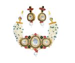 Dark Pink and Green Beaded Choker Set with Kundan & AD Stones