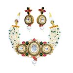 Dark Pink and Green Beaded Choker Set with Kundan & AD Stones