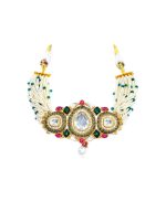 Dark Pink and Green Beaded Choker Set with Kundan & AD Stones - Image 2