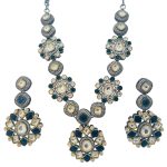 Victorian-inspired Floral Necklace Set with Silver and Sapphire Blue accents