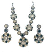Victorian-inspired Floral Necklace Set with Silver and Sapphire Blue accents