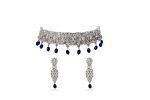 Classic ADCZ Rhodium Plated Necklace Set with blue crystals - Image 3
