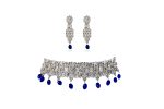 Classic ADCZ Rhodium Plated Necklace Set with blue crystals
