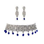 Classic ADCZ Rhodium Plated Necklace Set with blue crystals