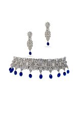 Classic ADCZ Rhodium Plated Necklace Set with blue crystals - Image 2