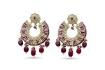 Statement Chandbalis with Elegant White and Dark Pink Kundan stones and beads work - Image 3