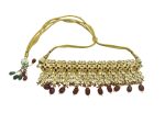 Maroon & White Kundan stone Neck Choker with golden detailing and Maroon beads - Image 3