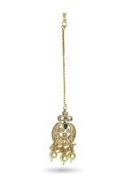 Enchanting Kundan green and white stones studded Choker Set with matching Earrings and Mang Tikka - Image 5
