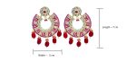 Statement Chandbalis with Elegant White and Dark Pink Kundan stones and beads work - Image 4
