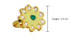 Kundan Flower Ring with green & white stones and Pastel Green Meenakari - Image 5