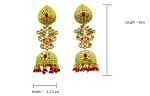 Stunning Kundan Long Earrings with Intricate White & Red Stones in Dome Detailings and beautiful parrot green enameling - Image 4