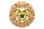 Pastel Rose Pink Floral Kundan Ring with Green & White Kundan stones - Image 4