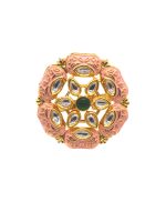 Pastel Rose Pink Floral Kundan Ring with Green & White Kundan stones - Image 2
