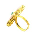 Pastel Rose Pink Floral Kundan Ring with Green & White Kundan stones - Image 3