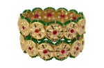 Set of Royal Kundan Bangles with white and pink stones embellished and emerald green beads - Image 2
