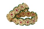 Set of Royal Kundan Bangles with white and pink stones embellished and emerald green beads - Image 3