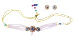 Dreamy pastel pink beaded Choker Necklace Set with Dark pink and Pumpkin Orange Stones - Image 2