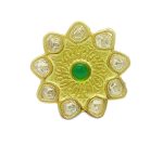 Kundan Flower Ring with green & white stones and Pastel Green Meenakari - Image 4