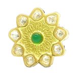 Kundan Flower Ring with green & white stones and Pastel Green Meenakari - Image 2