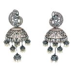 Rose Gold & Metallic black finish vintage Jhumkhi earrings with CZ stones
