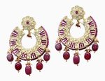 Statement Chandbalis with Elegant White and Dark Pink Kundan stones and beads work - Image 2