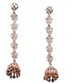 White American Diamonds and  Multicolor Stones hanging Jhumkhi earrings in Rose Gold finish - Image 2