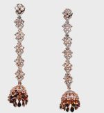White American Diamonds and  Multicolor Stones hanging Jhumkhi earrings in Rose Gold finish - Image 4