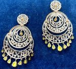 White and Yellow American diamond round chandbalis with Shiny drop crystals - Image 4