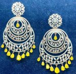 White and Yellow American diamond round chandbalis with Shiny drop crystals - Image 3