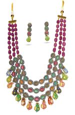 Mesmerizing Rani Haar with Multicolor stones & Beads and Dangling Earrings - Image 2