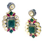 Fuchsia Pink and Green Stones studded Designer Necklace Set - Image 4