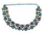 Antique Navaratna inspired Necklace and Earring Set with Multicolored Stones - Image 4